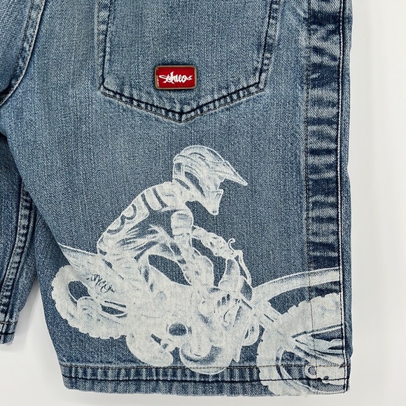 JNCO Pants - JNCO JEANS Vintage 90s Y2K Light Wash Denim Baggy Jean Shorts Motorcycle Size 16